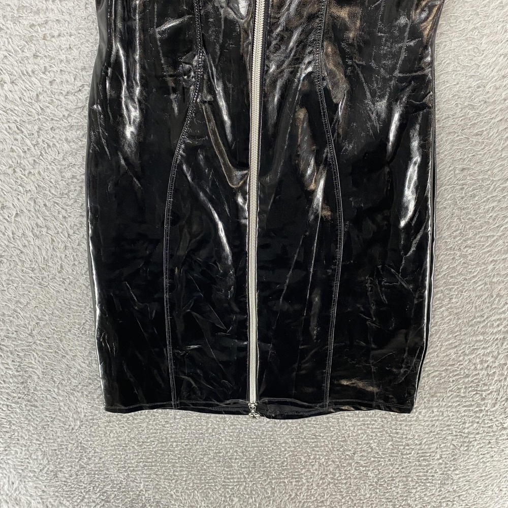 Patrice Catanzaro Dress Womens XS Black Wet Look Zip Front Bodycon Rave Sexy - Picture 3 of 14